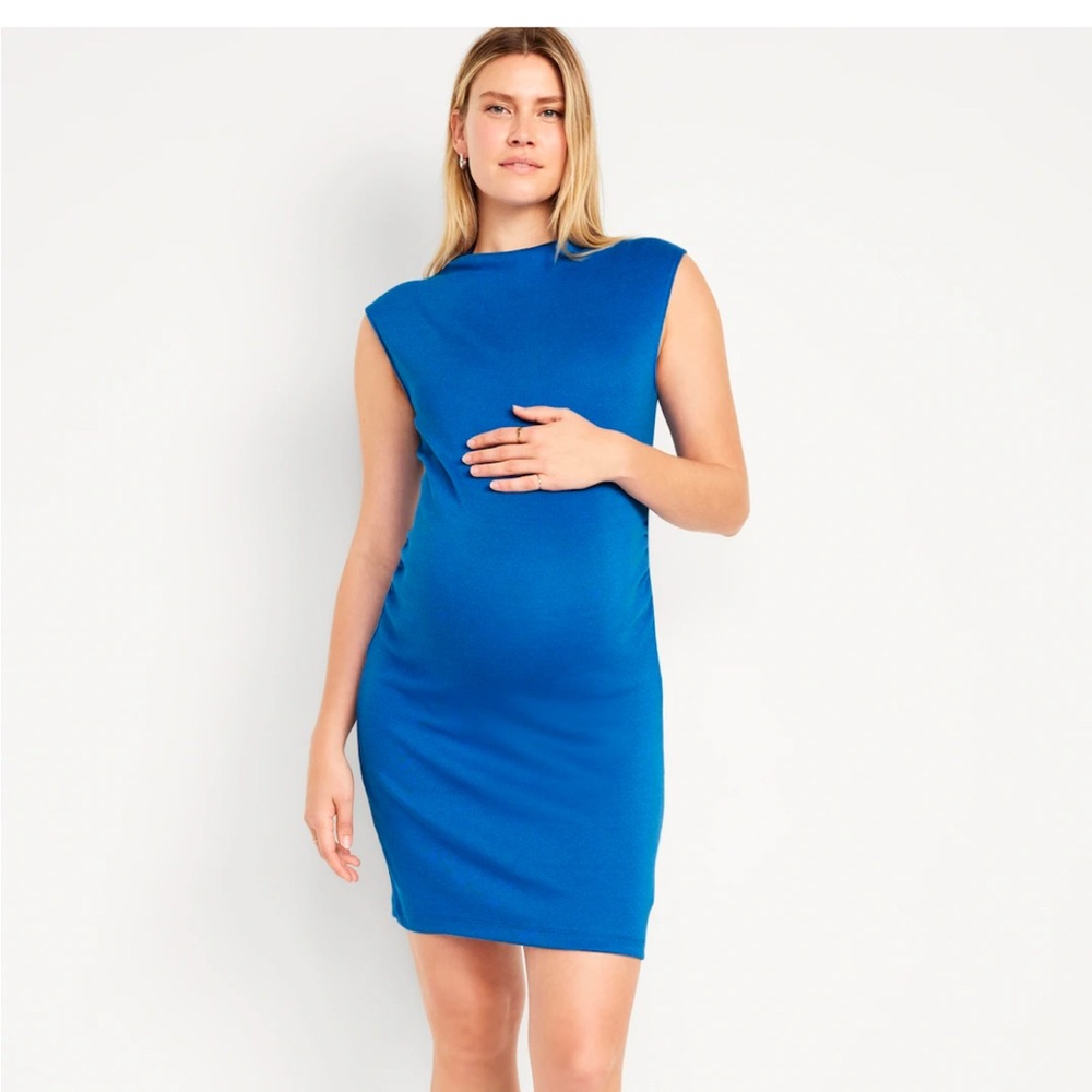 NWT Maternity Mock Neck Mini Dress in Cerulean Blue Size Large